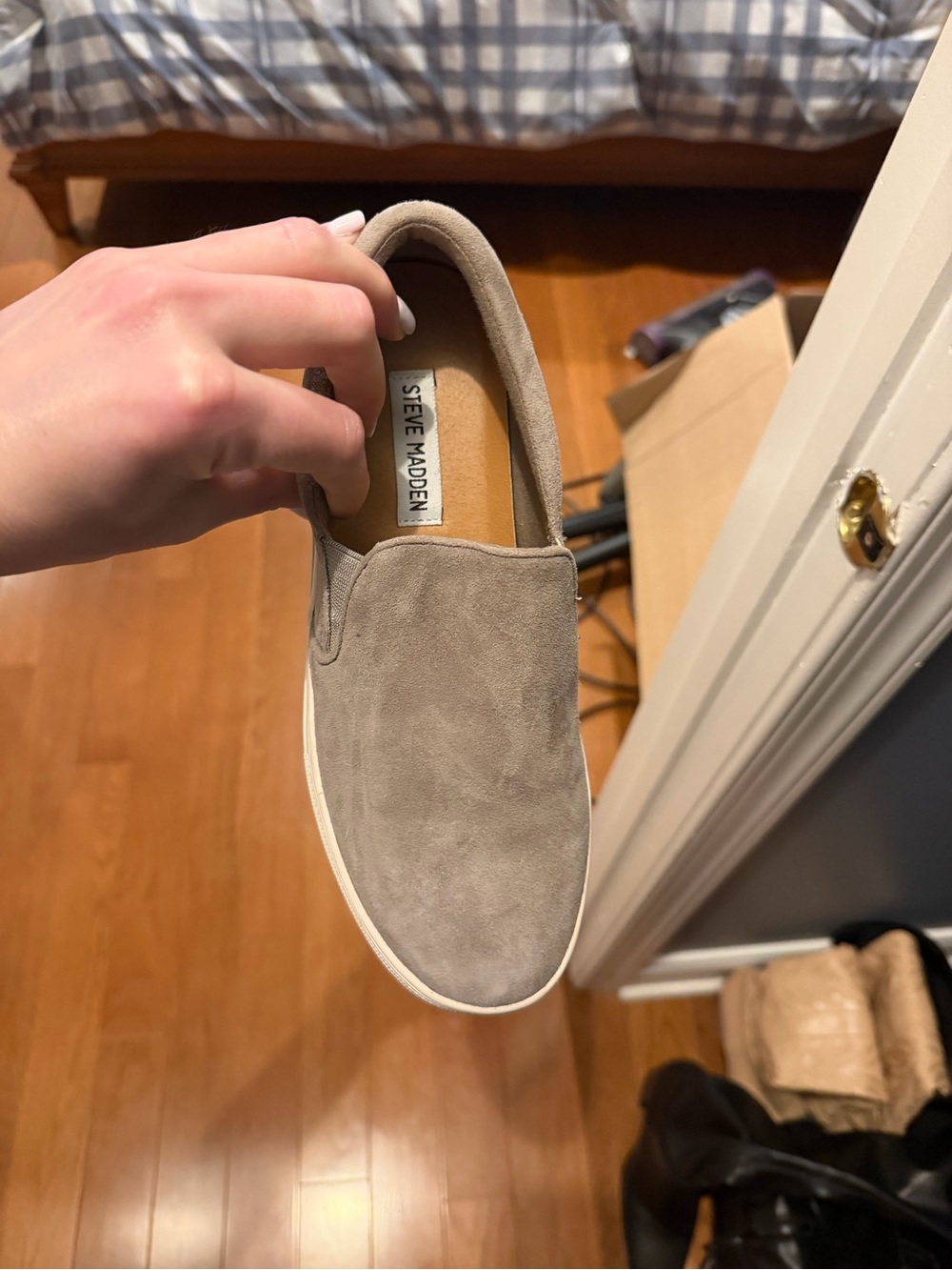 Steve Madden Women’s Slip-On Suede Loafer — Taupe